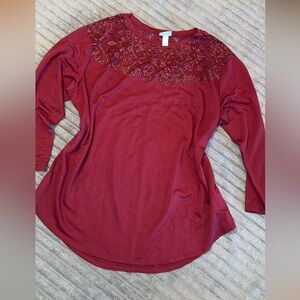 Ava & Viv Burgundy Long Sleeve Lace Top